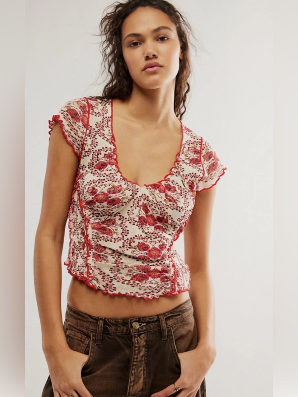 FREE PEOPLE COPPER TAG OH MY BABY TEE SIZE LARGE